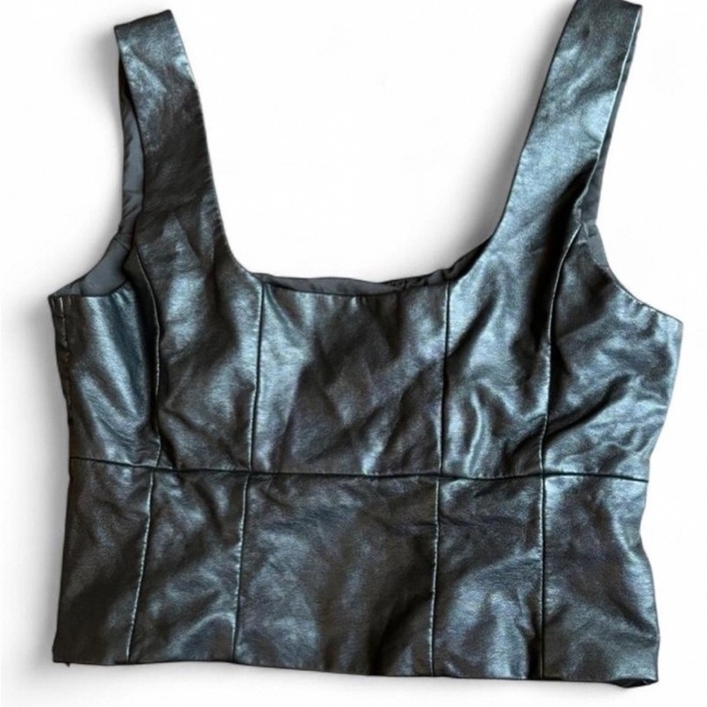 Sleek Black Faux Leather Crop Top